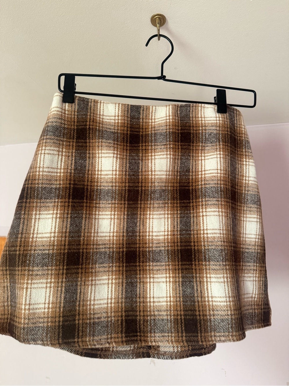 SHEIN Brown and Cream Plaid Mini Skirt